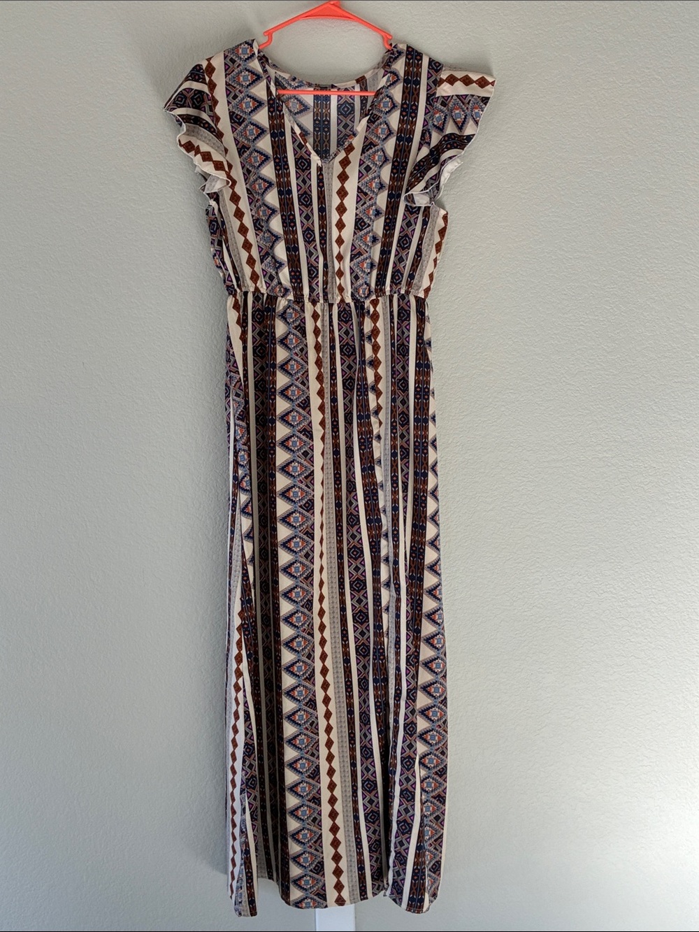 Cupshe Cream Maxi Dress with Brown and Navy Geometric Stripes